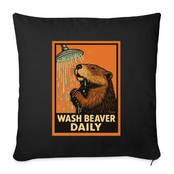Biber unter Dusche mit lustigem Spruch - Sofakissenbezug 45 x 45 cm - Schwarz - Vorne
