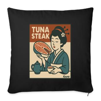 Geisha au steak de thon style japonais rétro - Housse de coussin décorative 45 x 45 cm - noir - Devant