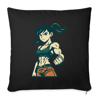Muscular fighter with braid and strong fist - Sofa pillowcase 17,3'' x 17,3'' (45 x 45 cm) - black - Front