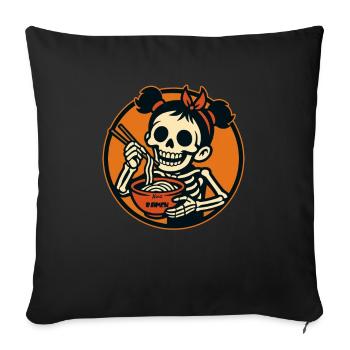 Squelette dessin animé fille mangeant des nouilles ramen - Housse de coussin décorative 45 x 45 cm - noir - Devant