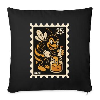 Abeille comique avec du miel dans un bocal - Housse de coussin décorative 45 x 45 cm - noir - Devant