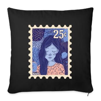 Fille aux cheveux longs au look rétro - Housse de coussin décorative 45 x 45 cm - noir - Devant