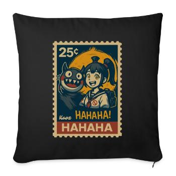 Girl with yokai cat and full moon - Sofa pillowcase 17,3'' x 17,3'' (45 x 45 cm) - black - Front