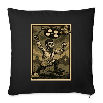 Squelette en blouse de médecin avec lampe et planche à roulettes - Housse de coussin décorative 45 x 45 cm - noir - Devant