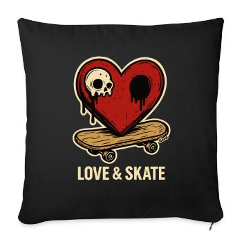 Heart with skull on skateboard - Sofa pillowcase 17,3'' x 17,3'' (45 x 45 cm) - black - Front