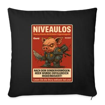 Kampfschwein in Rüstung auf Fake-Magazin - Sofakissenbezug 45 x 45 cm - Schwarz - Vorne