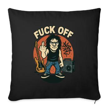 Rocker with guitar, boombox and "Fuck Off" slogan - Sofa pillowcase 17,3'' x 17,3'' (45 x 45 cm) - black - Front