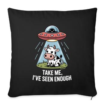 Cow with UFO and Light Beam Alien Abduction - Sofa pillowcase 17,3'' x 17,3'' (45 x 45 cm) - black - Front