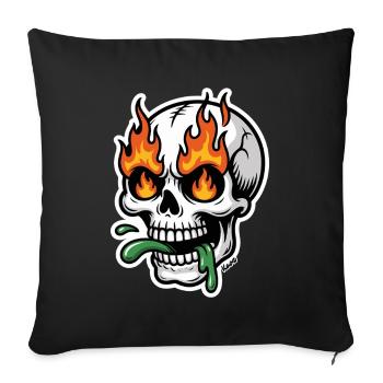 Crâne de flammes avec de la bave verte dans la bouche - Housse de coussin décorative 45 x 45 cm - noir - Devant