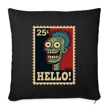 Comic zombie on postage stamp with "HELLO!" - Sofa pillowcase 17,3'' x 17,3'' (45 x 45 cm) - black - Front