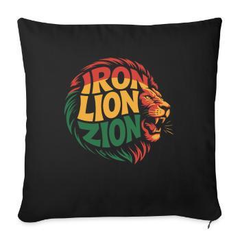 Tête de lion avec « Lion de fer Sion » aux couleurs rasta - Housse de coussin décorative 45 x 45 cm - noir - Devant