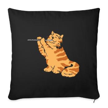Transverse Flute Player Flutist Cat Kitten Gift - Sofa pillowcase 17,3'' x 17,3'' (45 x 45 cm) - black - Front