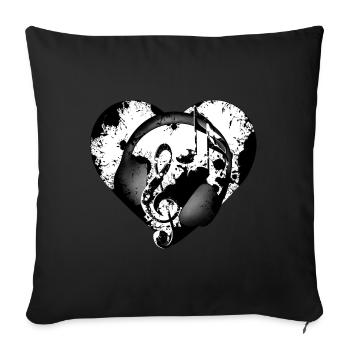 Headphones Heart - Sofa pillowcase 17,3'' x 17,3'' (45 x 45 cm) - black - Front
