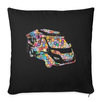 Camping-car fleuri romantique - Housse de coussin décorative 45 x 45 cm - noir - Devant
