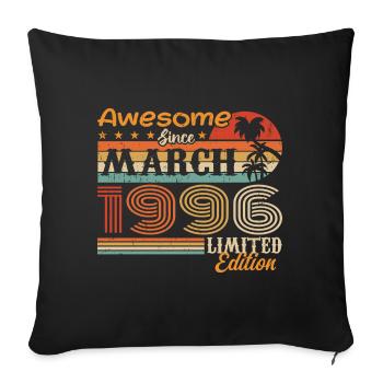 March 1996 Vintage 1996 Retro Birthday Gift - Sofa pillowcase 17,3'' x 17,3'' (45 x 45 cm) - black - Front