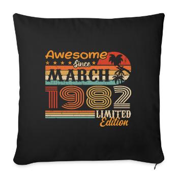 Mars 1982 Vintage 1982 rétro cadeau d’anniversaire - Housse de coussin décorative 45 x 45 cm - noir - Devant