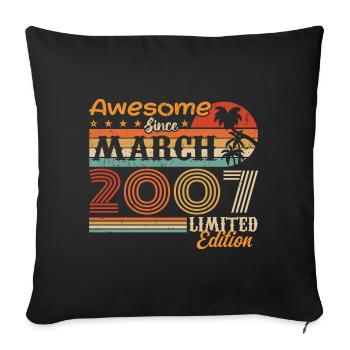 Mars 2007 Vintage 2007 rétro cadeau d’anniversaire - Housse de coussin décorative 45 x 45 cm - noir - Devant