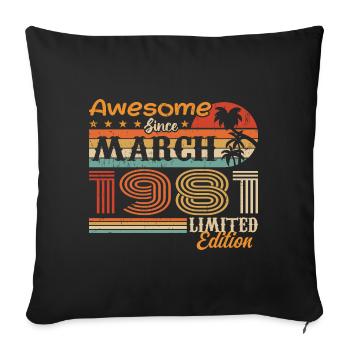 Mars 1981 Vintage 1981 rétro cadeau d’anniversaire - Housse de coussin décorative 45 x 45 cm - noir - Devant