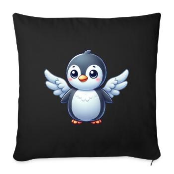 Ange mignon de bande dessinée pingouin avec des ailes - Housse de coussin décorative 45 x 45 cm - noir - Devant
