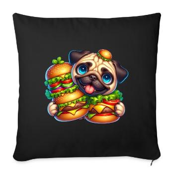 Funny Pug Burger Fast Food with Hat - Sofa pillowcase 17,3'' x 17,3'' (45 x 45 cm) - black - Front