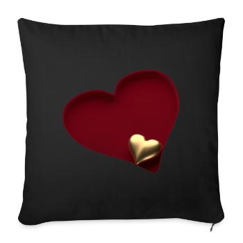Golden heart in red heart oblique from above - Sofa pillowcase 17,3'' x 17,3'' (45 x 45 cm) - black - Front