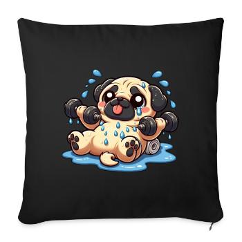 Cute Pug Cartoon Weights Dumbbell Training - Sofa pillowcase 17,3'' x 17,3'' (45 x 45 cm) - black - Front