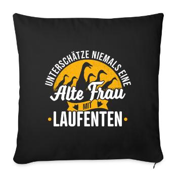Running Duck Saying Never Underestimate Old Woman - Sofa pillowcase 17,3'' x 17,3'' (45 x 45 cm) - black - Front