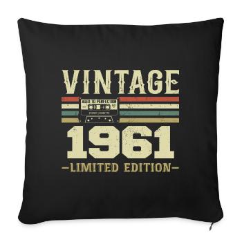 Jahrgang 1961 Retro 1961 Geburtstagsgeschenk - Sofakissenbezug 45 x 45 cm - Schwarz - Vorne