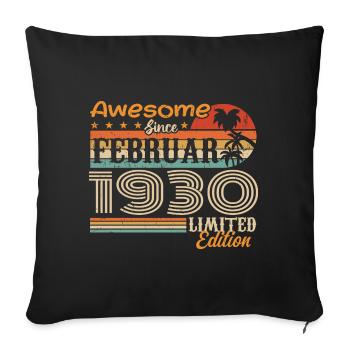 Idée de cadeau Vintage d’anniversaire février 1930 - Housse de coussin décorative 45 x 45 cm - noir - Devant