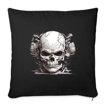 Crâne moderne avec casque en noir et blanc - Housse de coussin décorative 45 x 45 cm - noir - Devant