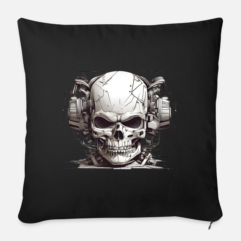 Moderner Totenkopf mit Kopfhörer in Schwarz-Weiß - Sofakissenbezug 45 x 45 cm - Schwarz