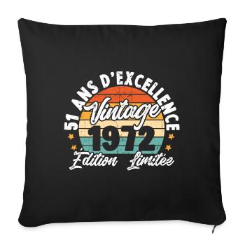 Vintage Cadeau D'anniversaire 51 Ans Vintage 1972 - Housse de coussin décorative 45 x 45 cm - noir - Devant