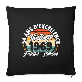 Vintage Cadeau D'anniversaire 54 Ans Vintage 1969 - Housse de coussin décorative 45 x 45 cm - noir - Devant