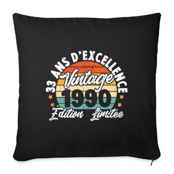 Vintage Cadeau D'anniversaire 33 Ans Vintage 1990 - Housse de coussin décorative 45 x 45 cm - noir - Devant