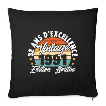 Vintage Cadeau D'anniversaire 32 Ans Vintage 1991 - Housse de coussin décorative 45 x 45 cm - noir - Devant