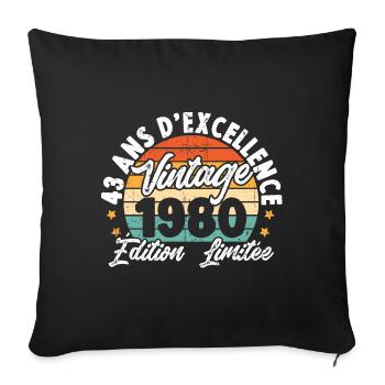Vintage Cadeau D'anniversaire 43 Ans Vintage 1980 - Housse de coussin décorative 45 x 45 cm - noir - Devant