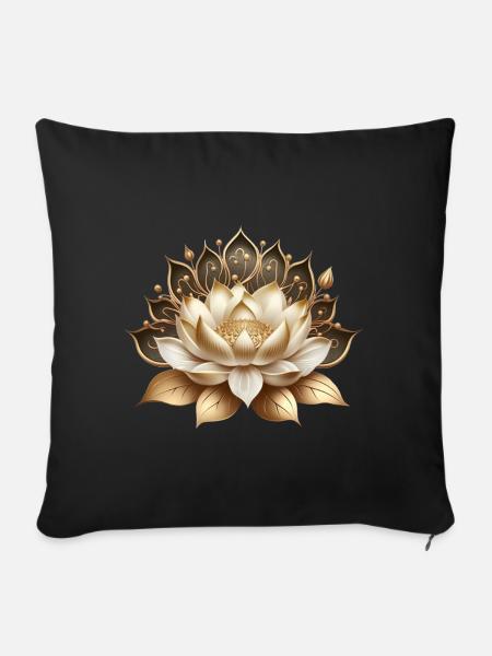 Fleur de Lotus d’Or, Bouddhisme, Méditation, Yoga - Housse de coussin décorative 45 x 45 cm - noir