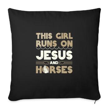 Girl Runs on Jesus and Horses Christian Gifts - Sofa pillowcase 17,3'' x 17,3'' (45 x 45 cm) - black - Front