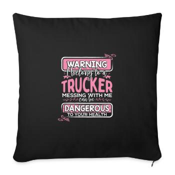 Truckers Wife Gift Warning Appartenir à un camionneur - Housse de coussin décorative 45 x 45 cm - noir - Devant