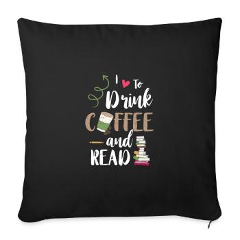 J’adore boire du café et lire des livres café - Housse de coussin décorative 45 x 45 cm - noir - Devant