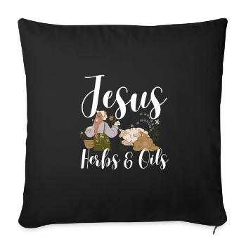 Médecine holistique Jésus herbes et huiles essentielles - Housse de coussin décorative 45 x 45 cm - noir - Devant