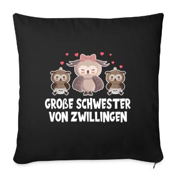 Big sister of twins twins gift - Sofa pillowcase 17,3'' x 17,3'' (45 x 45 cm) - black - Front