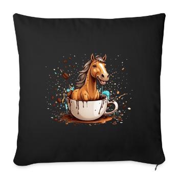 CAVALIER PONEY ÉQUITATION CAFÉ CHEVAL - Housse de coussin décorative 45 x 45 cm - noir - Devant