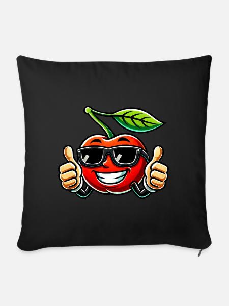Coole Kirsche mit Sonnenbrille - Sofakissenbezug 45 x 45 cm - Schwarz