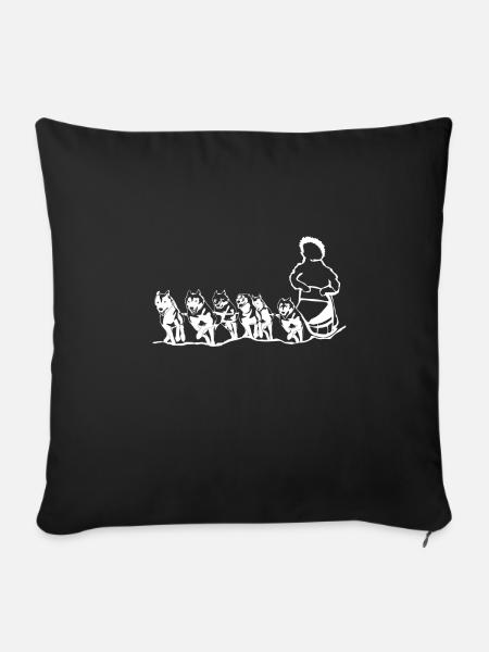 Huskies sled dogs with the musher - Sofa pillowcase 17,3'' x 17,3'' (45 x 45 cm) - black