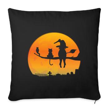Cat Witch Owl Vintage Cemetery Halloween - Sofa pillowcase 17,3'' x 17,3'' (45 x 45 cm) - black - Front