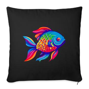 Poisson rouge arc-en-ciel - Housse de coussin décorative 45 x 45 cm - noir - Devant