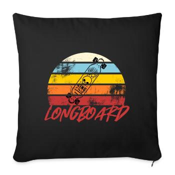 Rétro coucher de soleil Longboard Vintage - Housse de coussin décorative 45 x 45 cm - noir - Devant