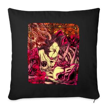Flower and skull - Sofa pillowcase 17,3'' x 17,3'' (45 x 45 cm) - black - Front