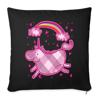 Pummeliges Einhorn Regenbogen Rauten Rosa Geschenk - Sofakissenbezug 45 x 45 cm - Schwarz - Vorne